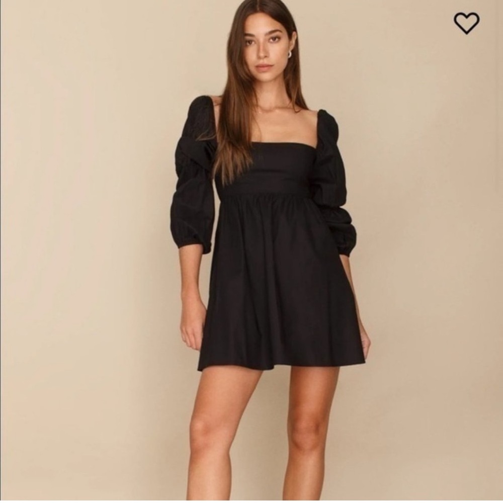 NWOT Reformation Black Mini Dress with Puff Sleeves Size 0